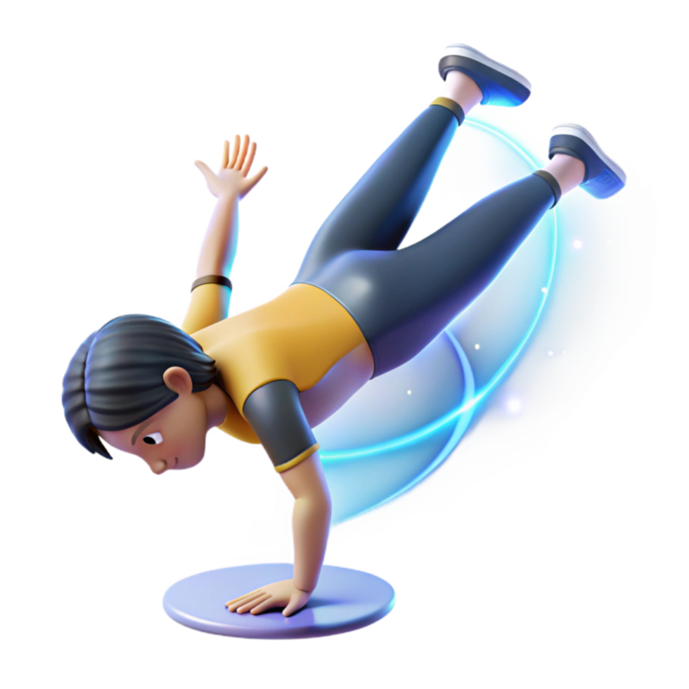 3D Animation Energetic Character Performing Handstand png