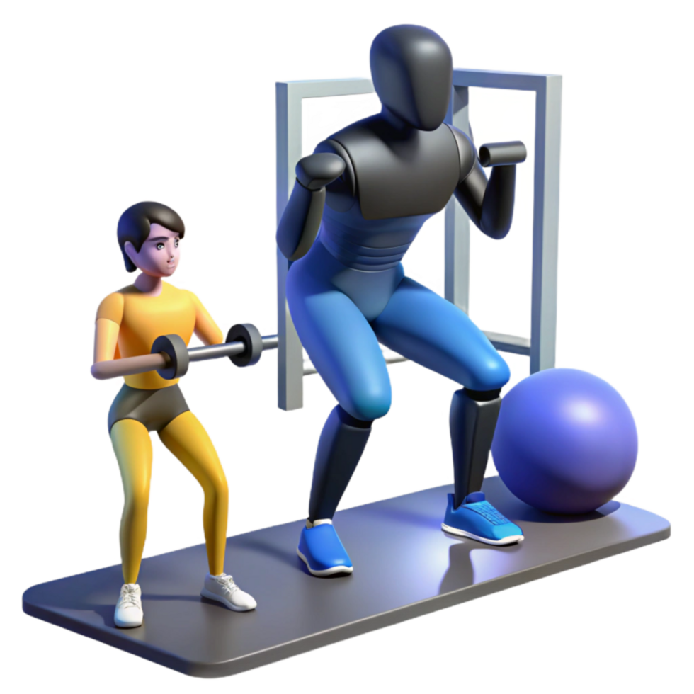 Fitness Trainer Assisting with Squats and Weightlifting png