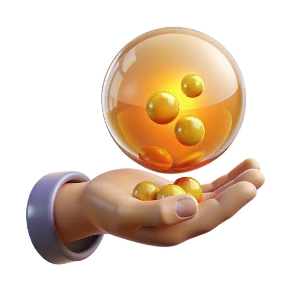 Golden Spheres in Hand A 3D Render png
