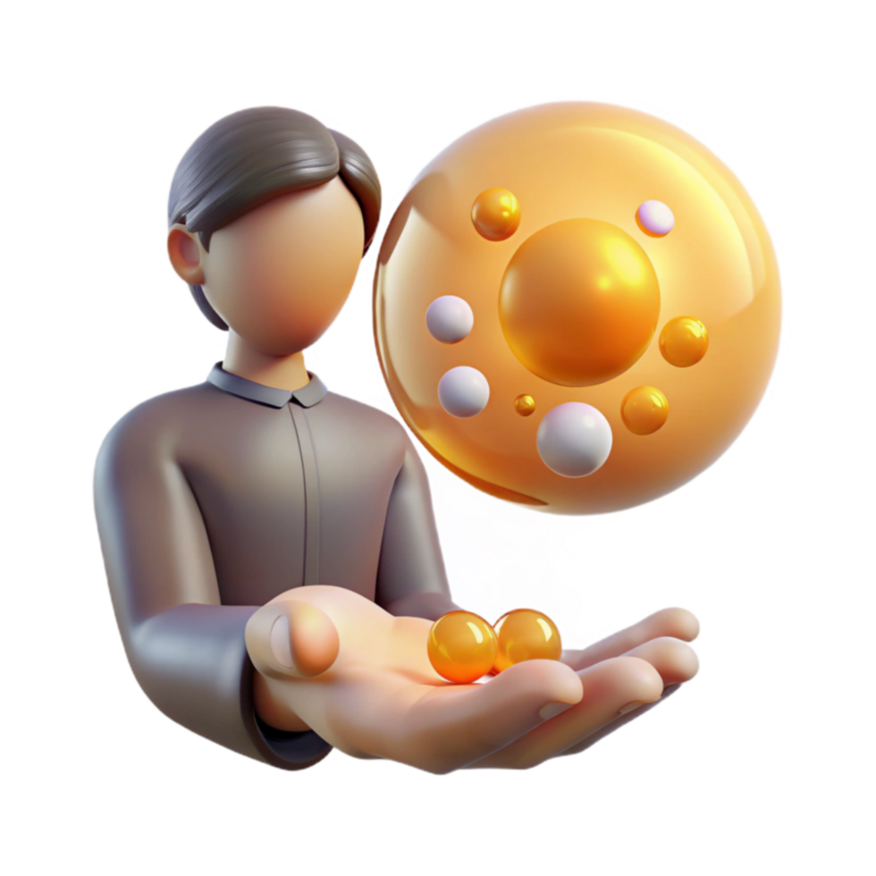 Unlocking Cellular Potential Microscopic Cellular Structures, Gold Nanoparticles, Health Benefits, 3D Model, Medical Research png