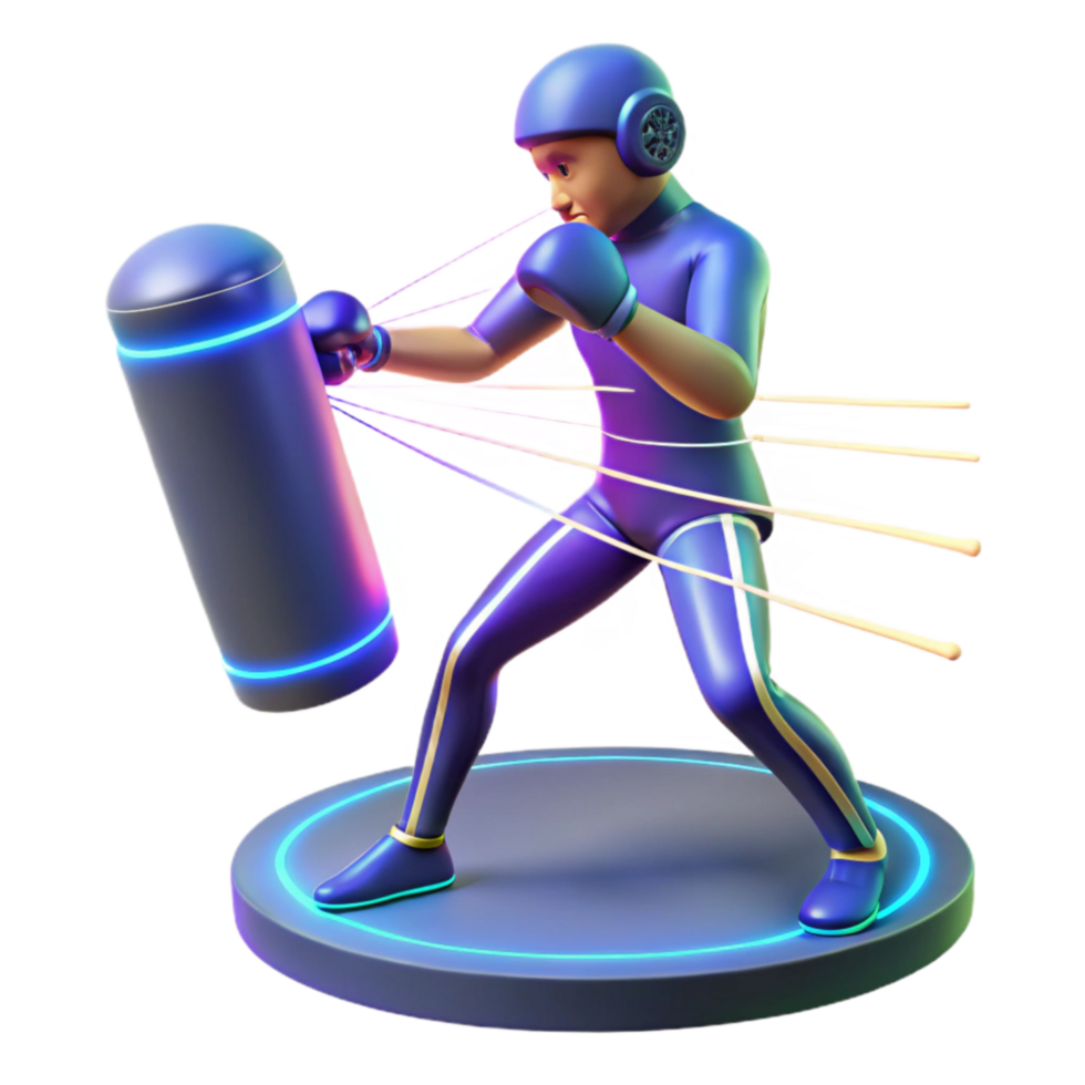 Cyberpunk Boxer 3D Render of Futuristic Combat Training png