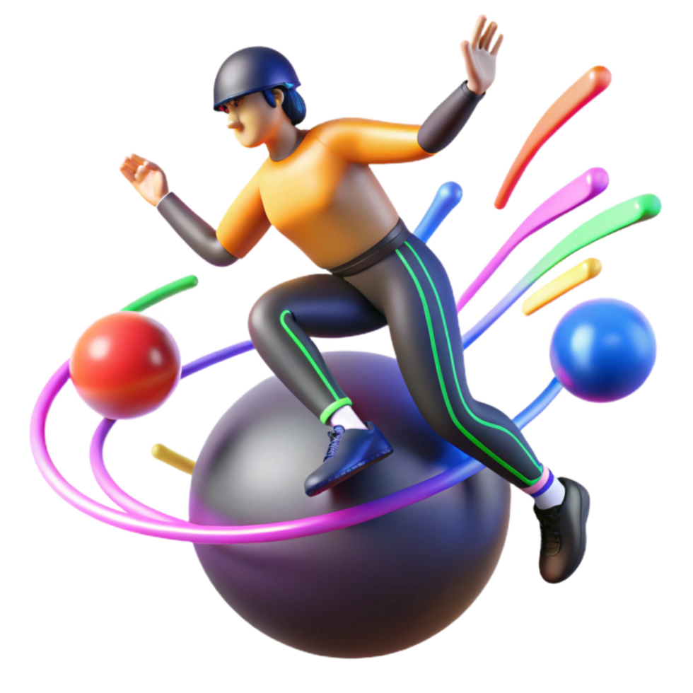 3D Athlete Dynamic Action Pose on Sphere png