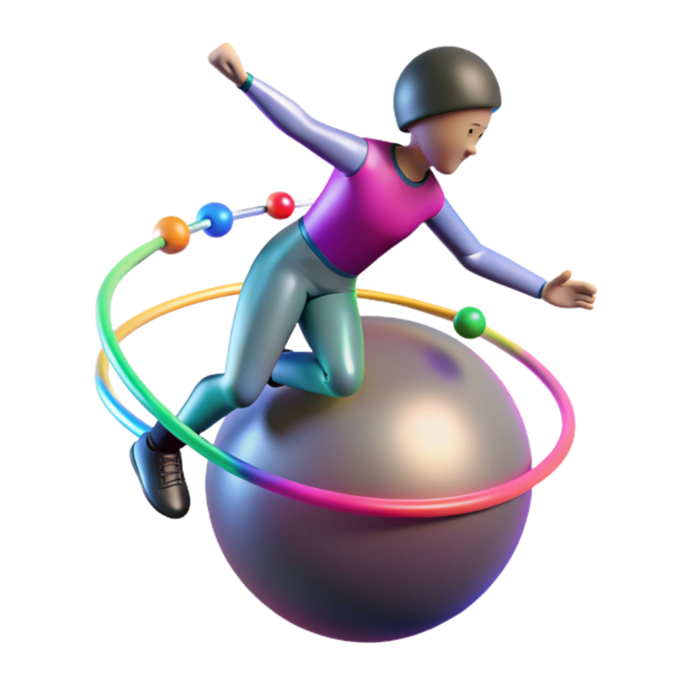 3D Render of Athlete on Sphere with Orbiting Rings png