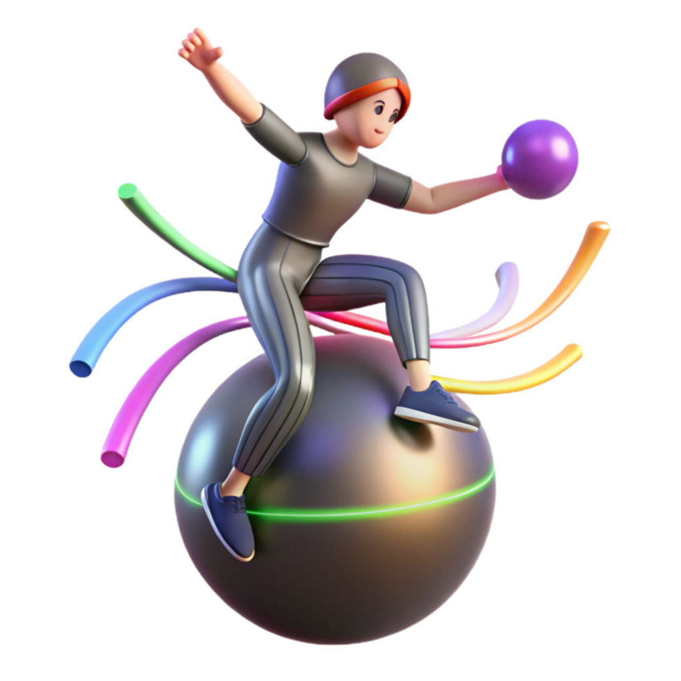 3D Animation Active Person on Sphere with Colorful Trails png