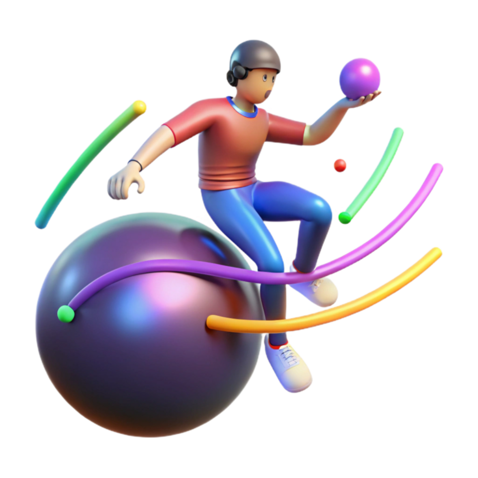 3D Animated Character on Colorful Sphere png