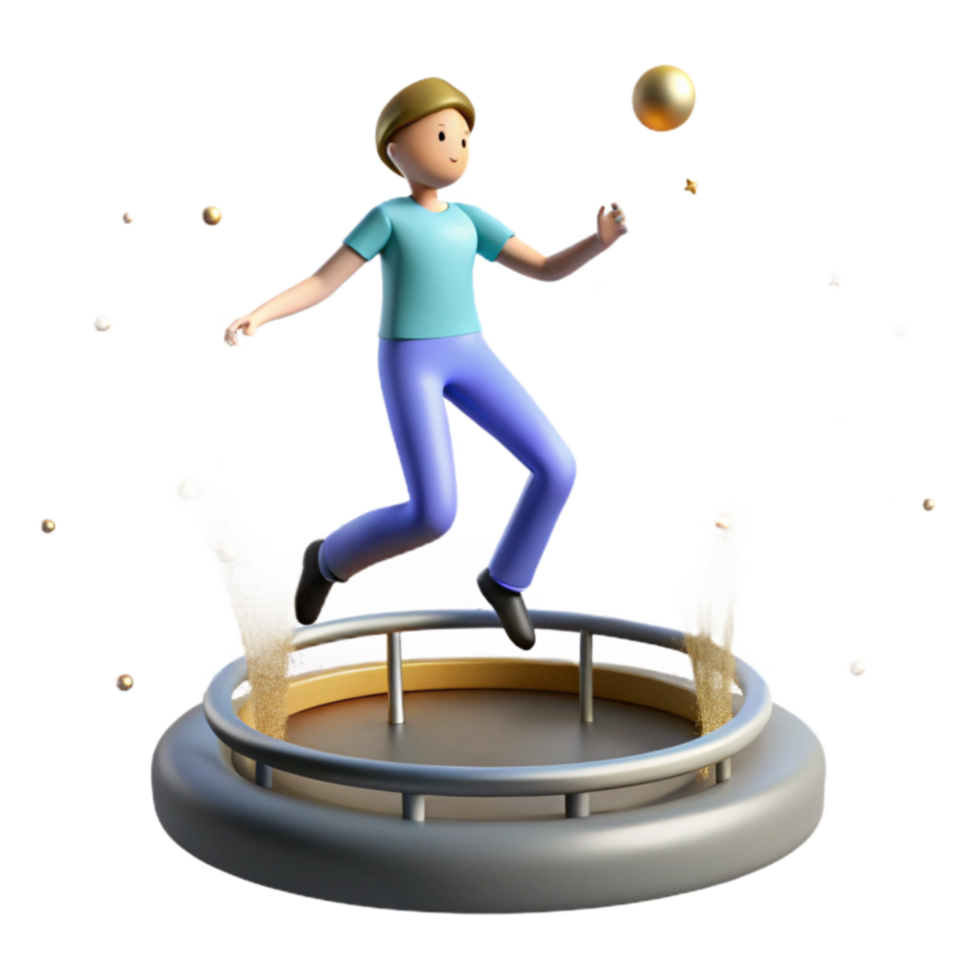 3D Render Person Jumping on a Small Round Trampoline png