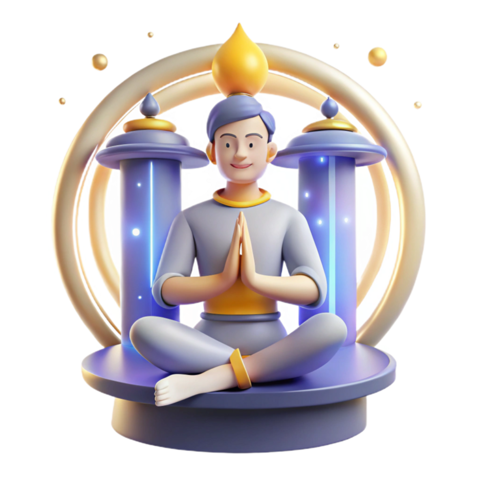 Serene 3D Render Meditative Figure in Illuminated Setting png