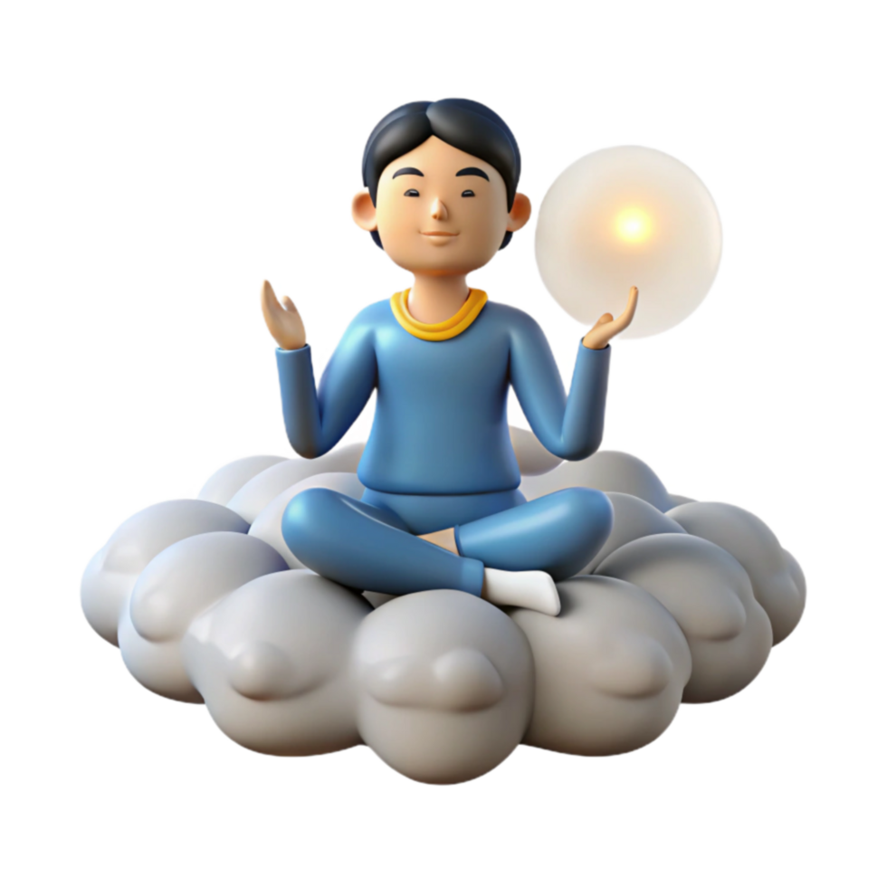Inner Peace 3D Render of a Person Meditating on a Cloud png