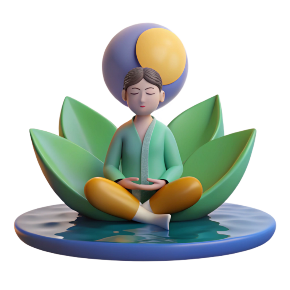 Serene 3D Render Lotus Meditation, Moon, Tranquility png