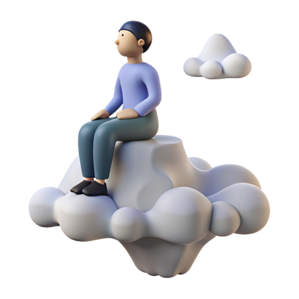 Person Sitting on Cloud 3D Render of Contemplation png