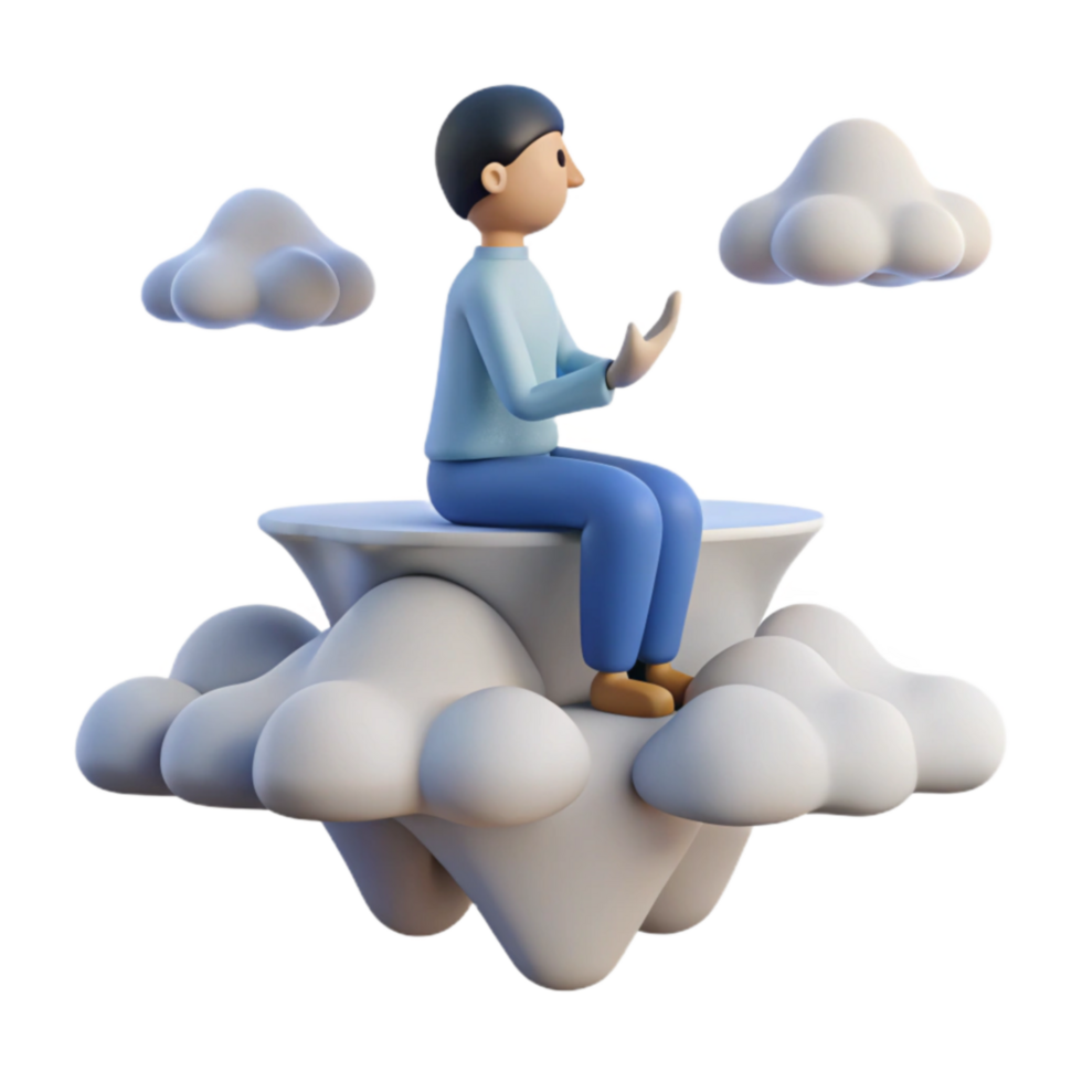 Person Contemplating on Clouds 3D Render png