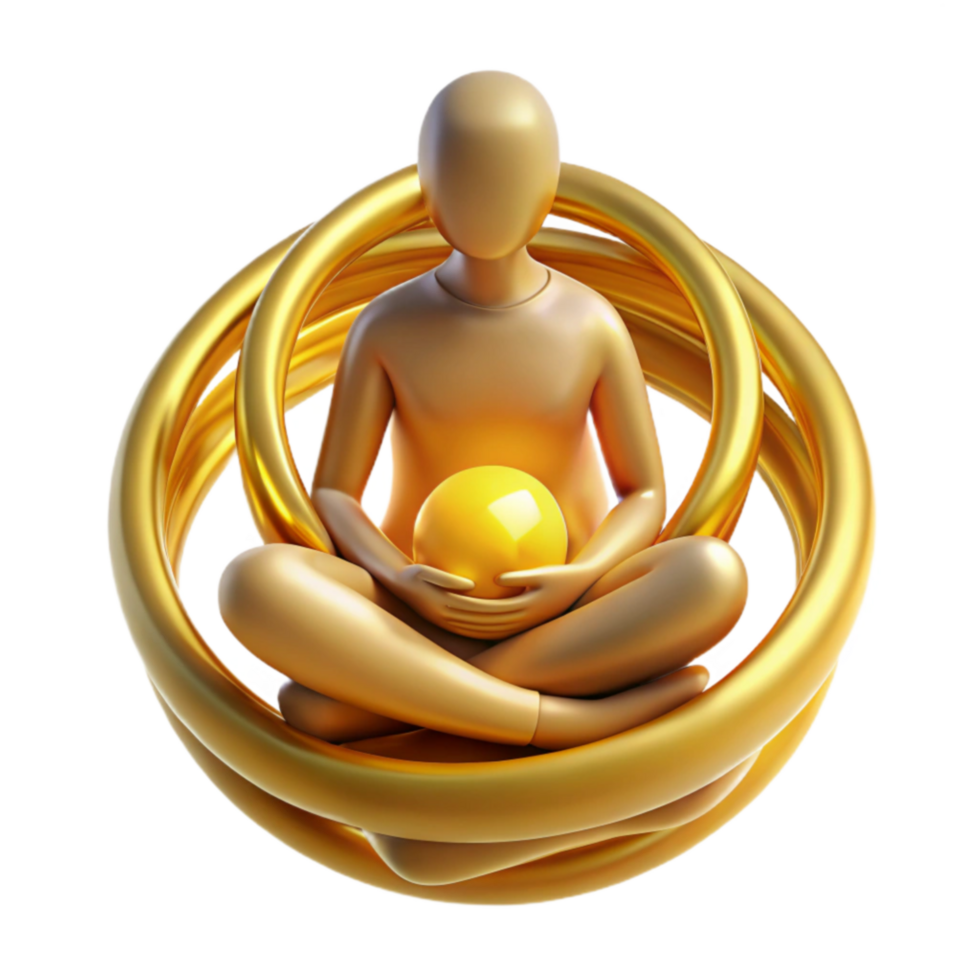 Golden Figure Meditating with Orb Inner Peace and Potential png