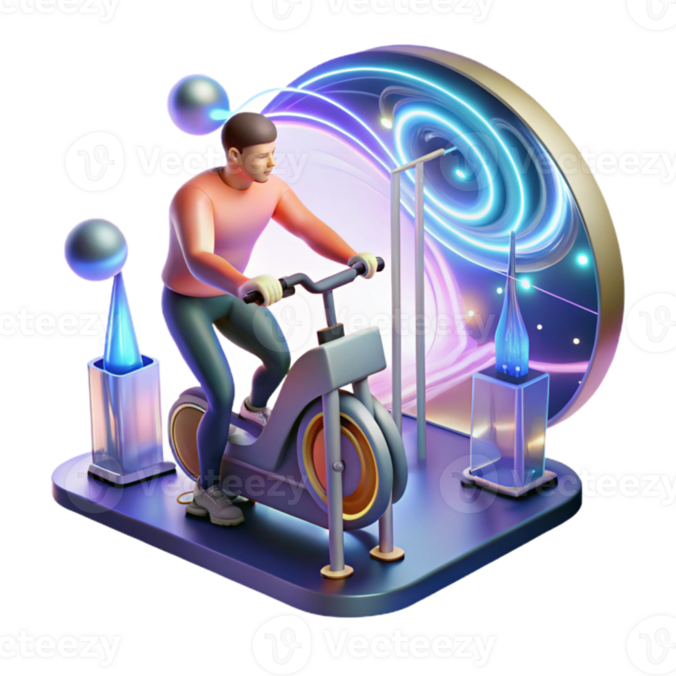 Person Cycling in Futuristic Fitness Studio png
