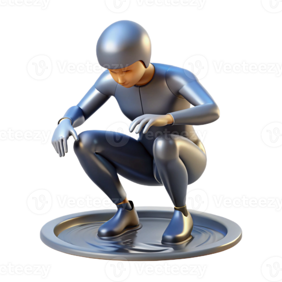 3D Render of Figure in a Crouching Pose by Water png