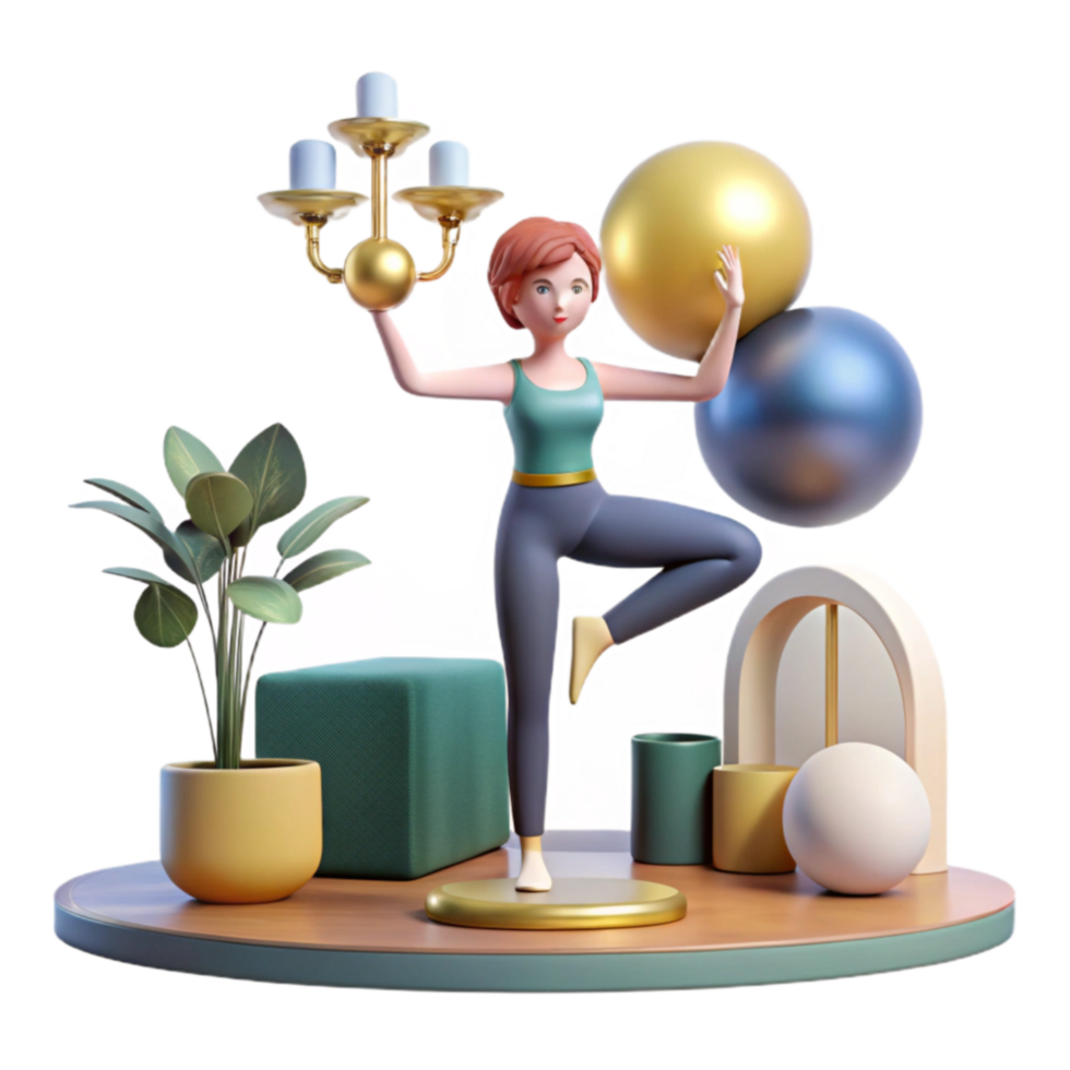 3D Render Yoga Pose with Chandelier Spheres png