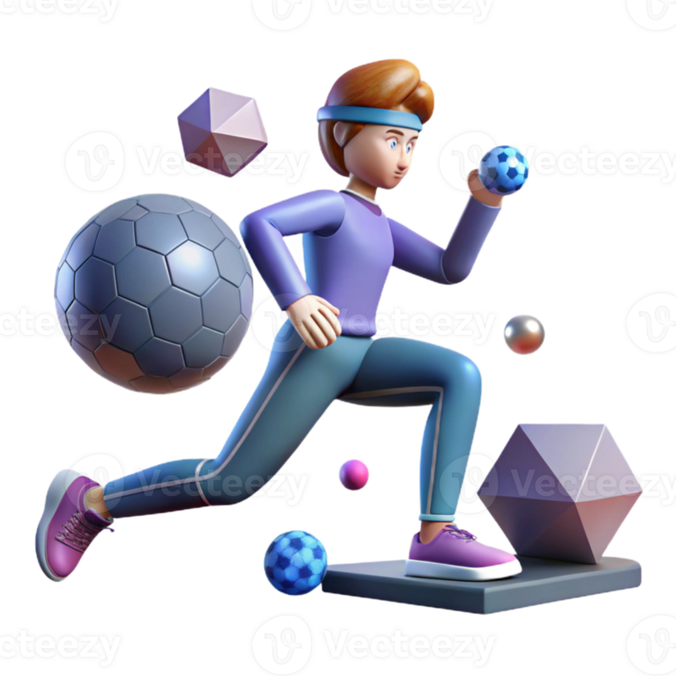 3D Animated Running Athlete with Soccer Balls png