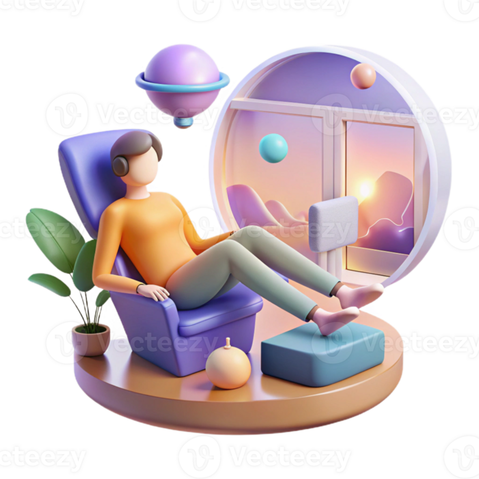 Relaxing in a Futuristic Chair with Sunset View png