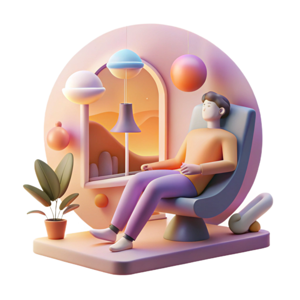 Relaxing in a Futuristic Room 3D Render png