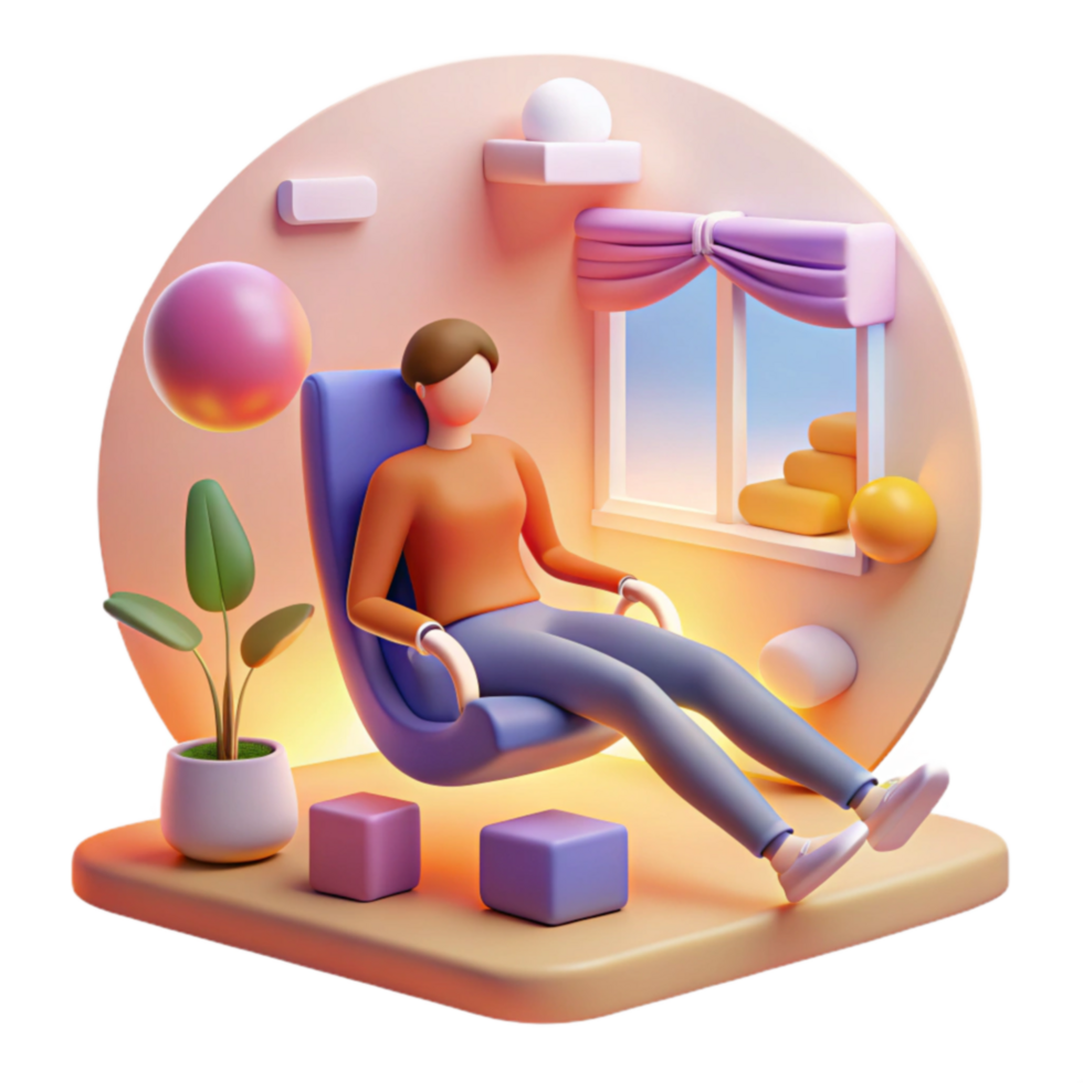 Relaxing in a Modern Chair 3D Room Scene png