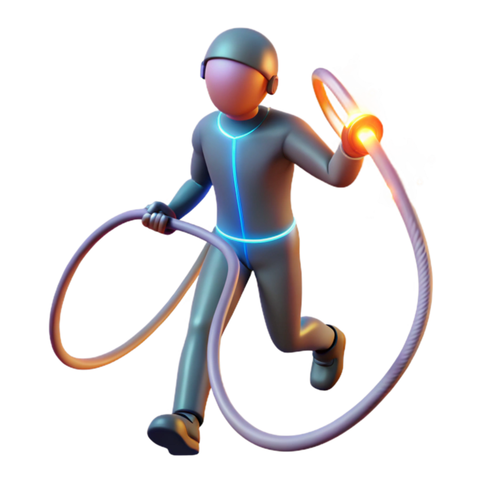 Astronaut with Flaming Cable Futuristic 3D Render png