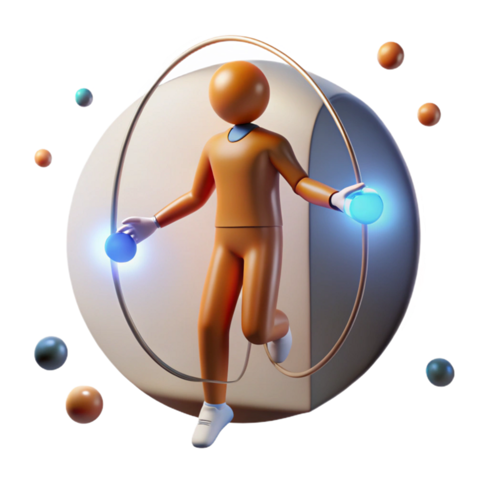 3D Render Figure in Orb, Jumping Rope with Glowing Energy png