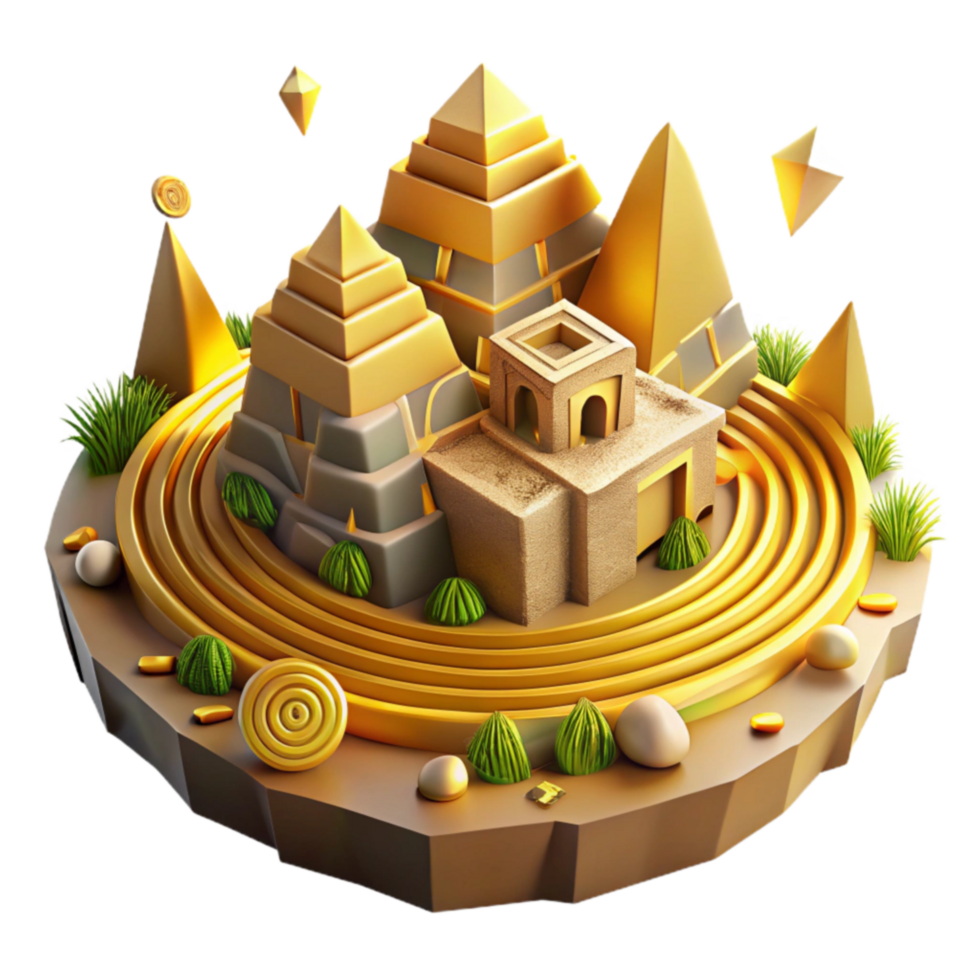 Golden Pyramids Ancient Architecture 3D Render png