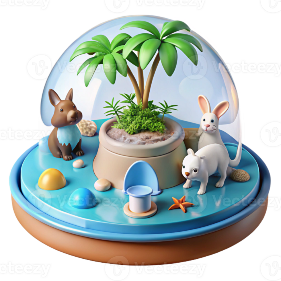 Tropical Island Scene with Animals in a Dome png