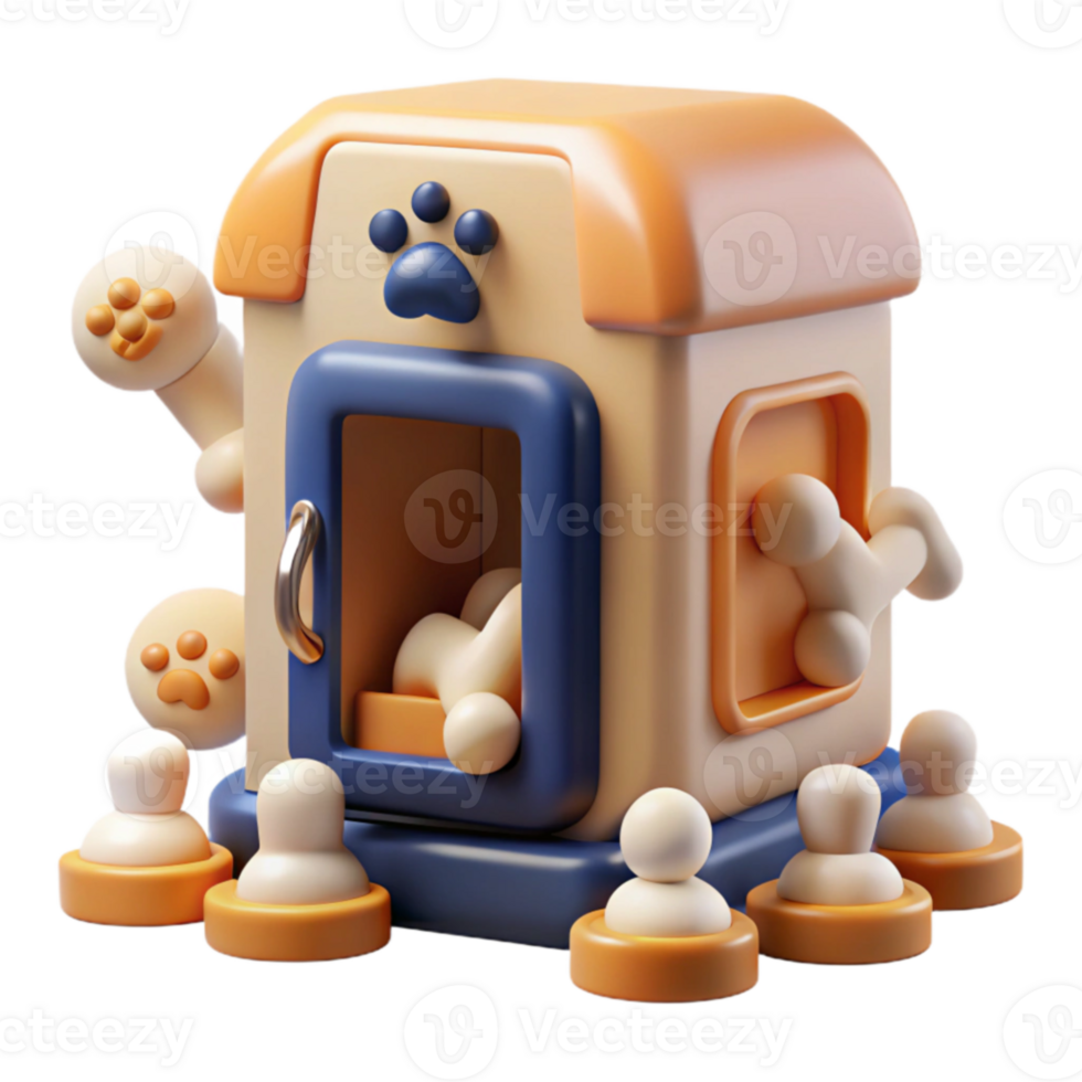 Adorable 3D Dog House with Bones and Paw Prints png