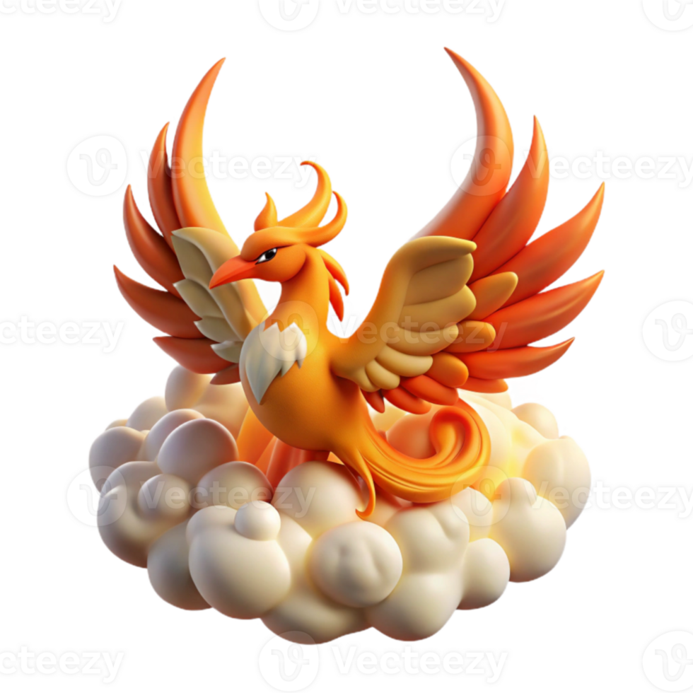 3D Render of a Mythical Firebird on Clouds png