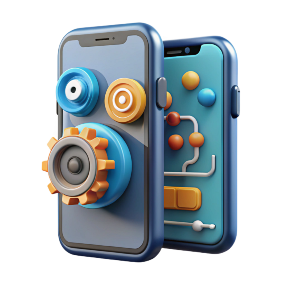 Mobile App Development Gears, UI Design, and Functionality png