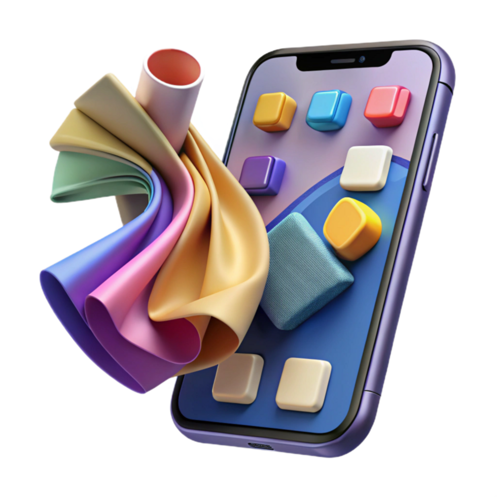 Colorful App Interface Design Mobile UI with Fabric Textures png