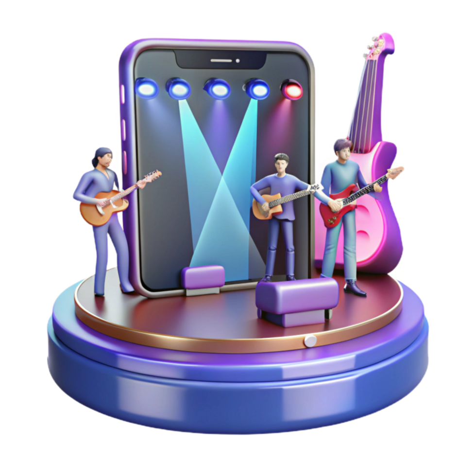 Mobile Music Concert 3D Band Performance on Smartphone Stage png