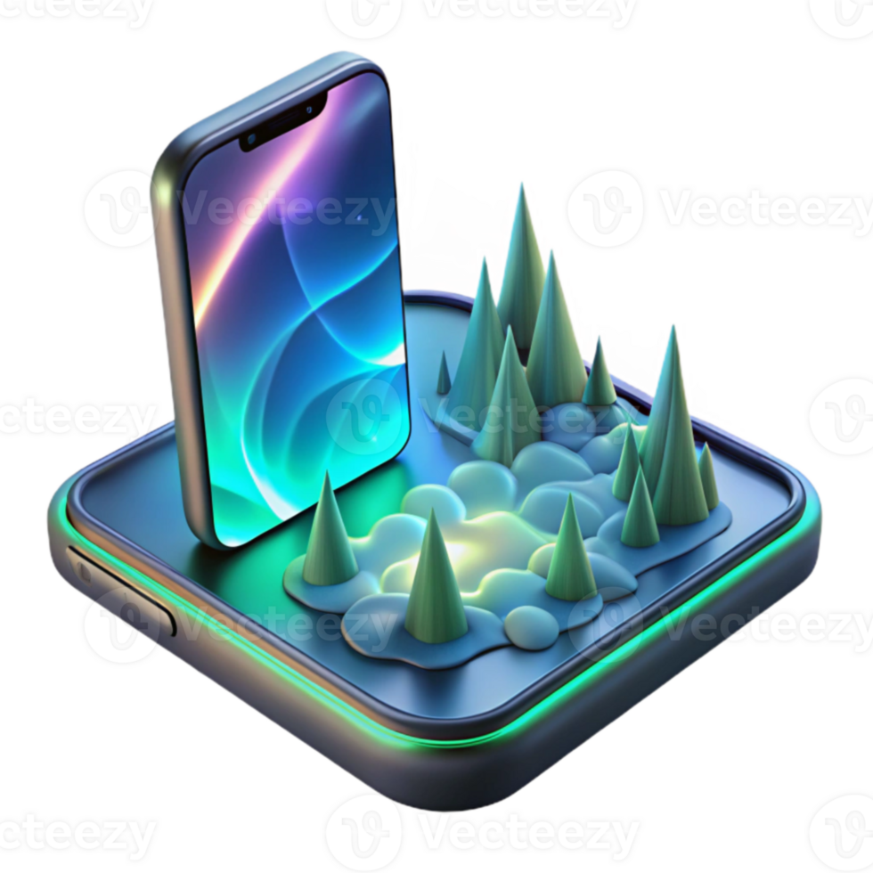 Abstract Mobile Phone Display with 3D Landscape png