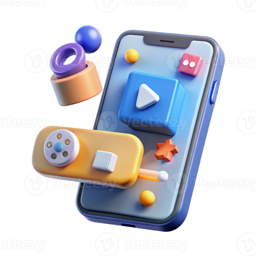 Mobile App, 3D Game Design, Interactive Entertainment, Colorful UI, Play Button, Digital Fun png