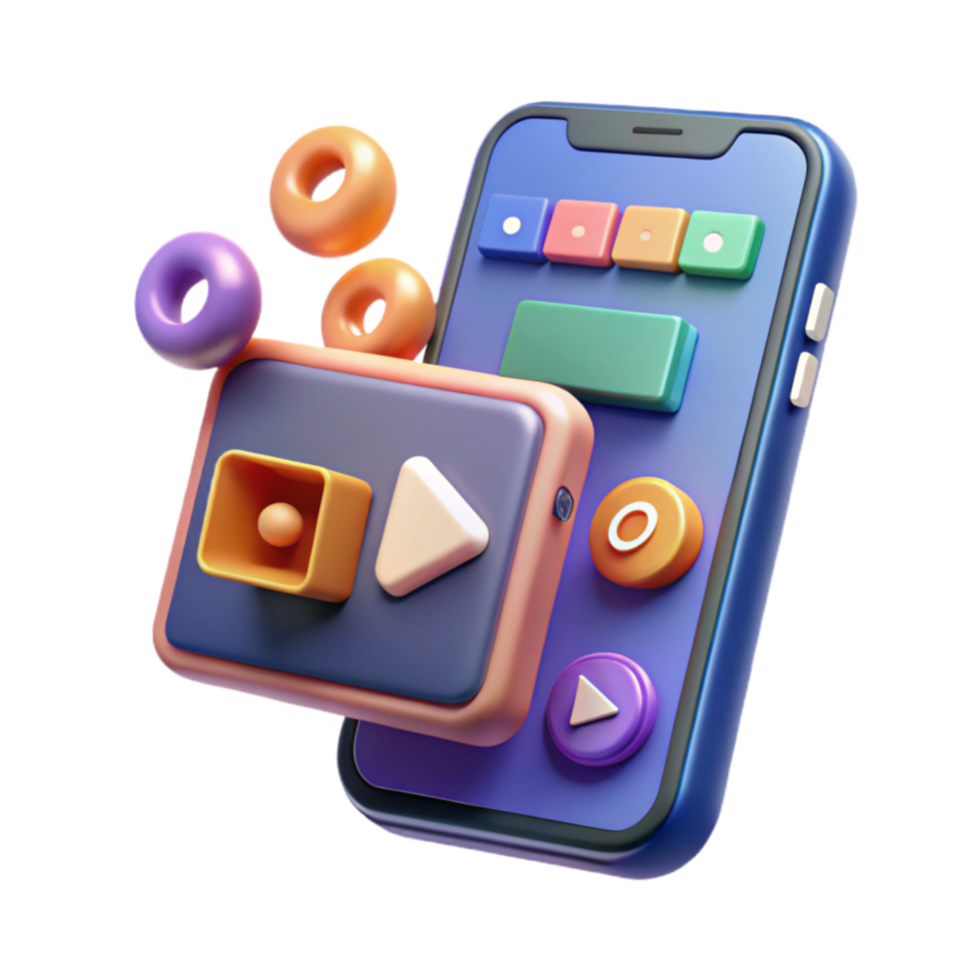 Mobile App UI Design Colorful 3D Play Buttons and Icons png