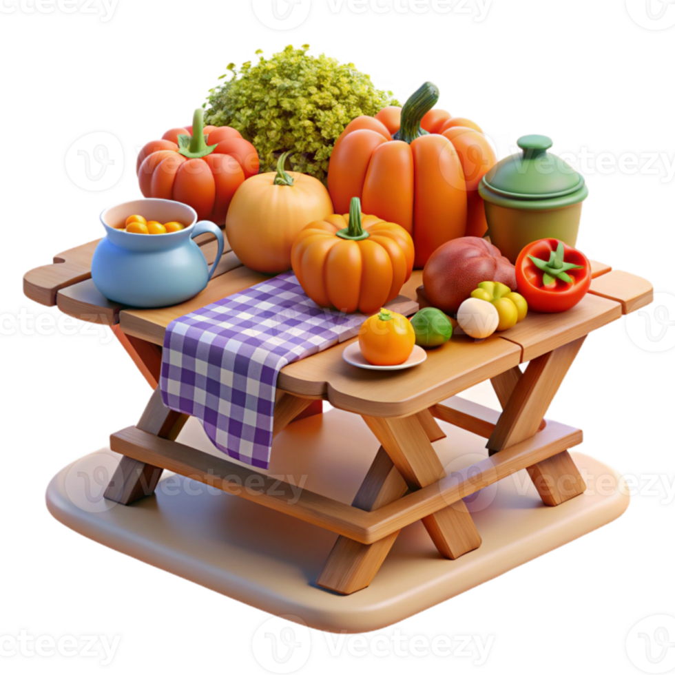 Autumn Harvest Picnic Table with Vegetables png
