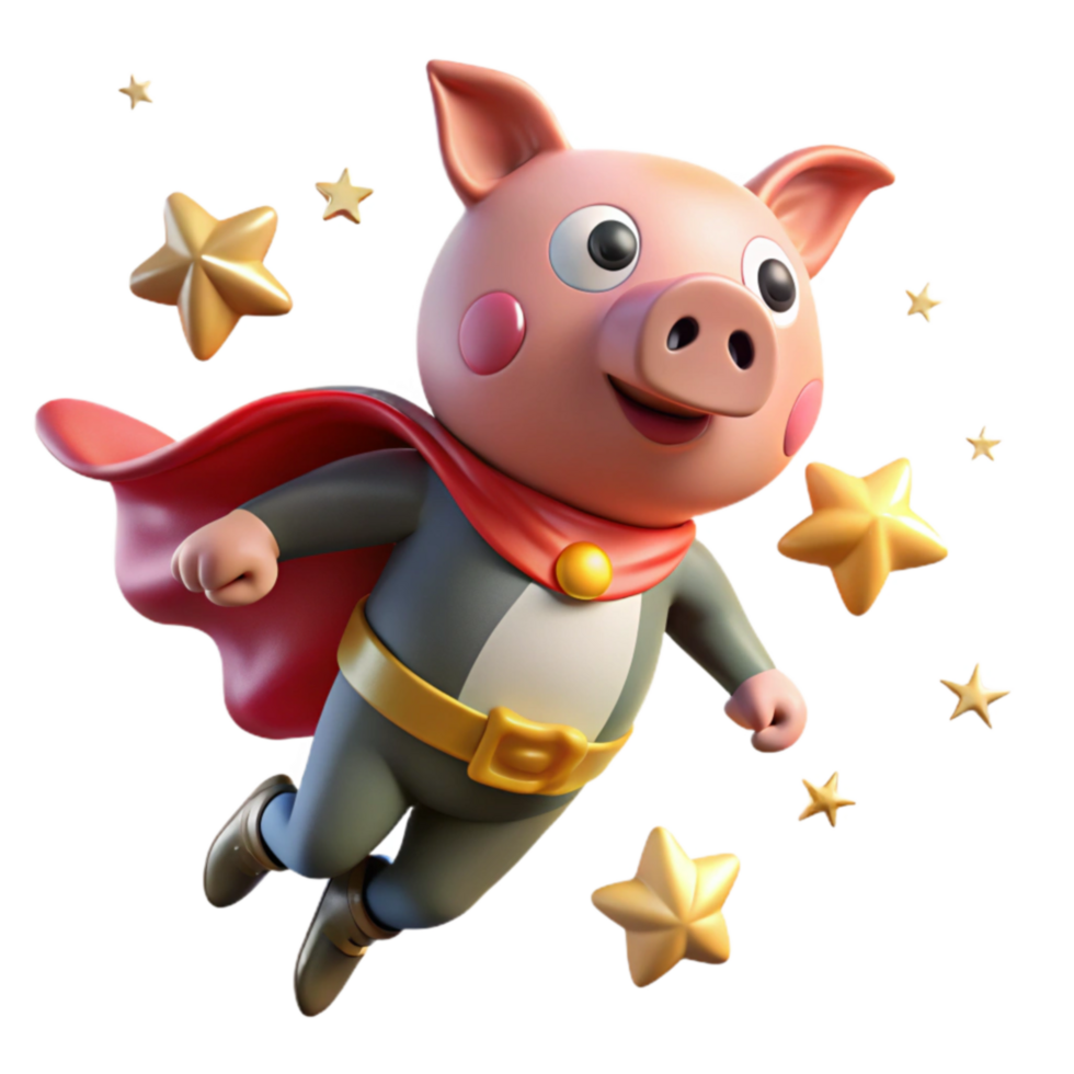 Super Pig A 3D Render of a Flying Pig in a Superhero Costume png