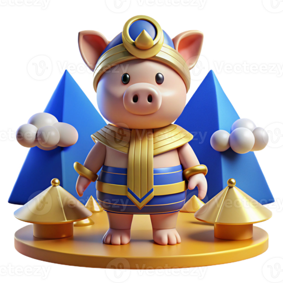 3D Render of Pig in Ancient Egyptian Attire png