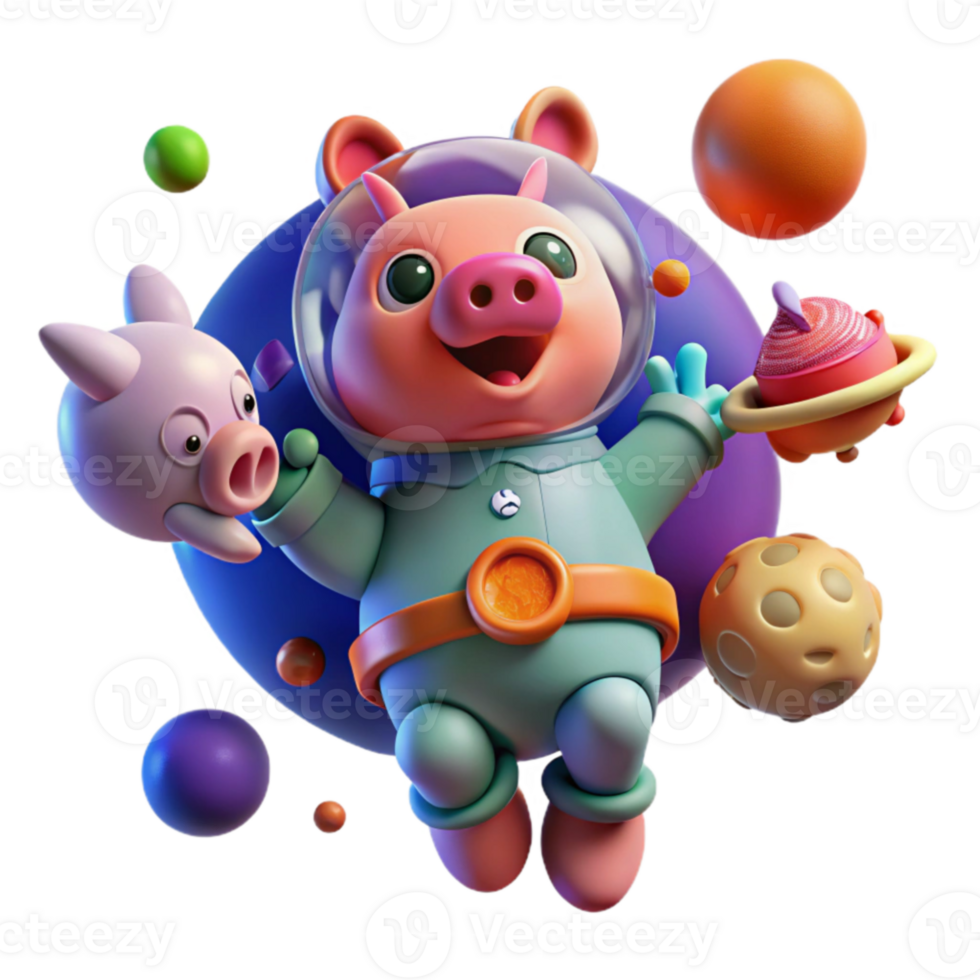 Adorable Pig Astronaut in Space Adventure png