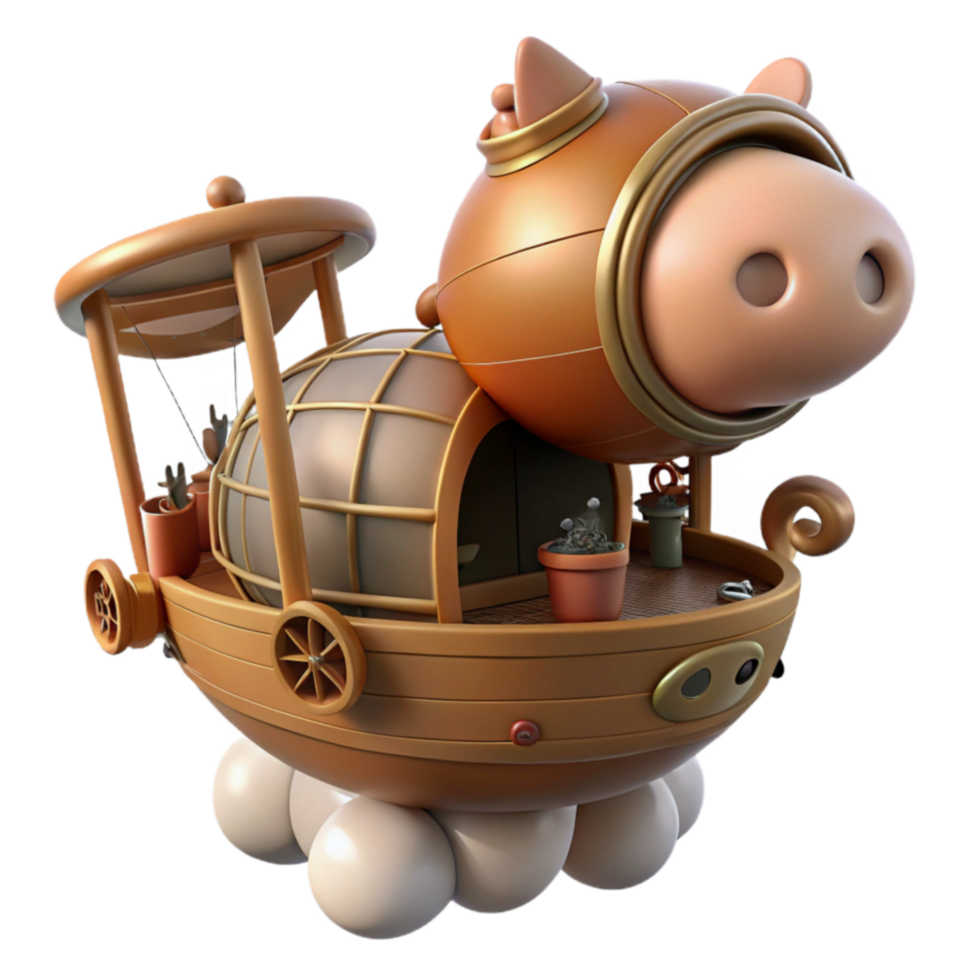 Whimsical Pig Airship A 3D Rendered Fantasy Vessel png