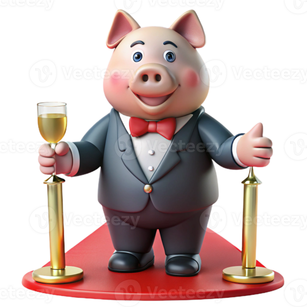 Pig in Tuxedo Celebrates on Red Carpet png