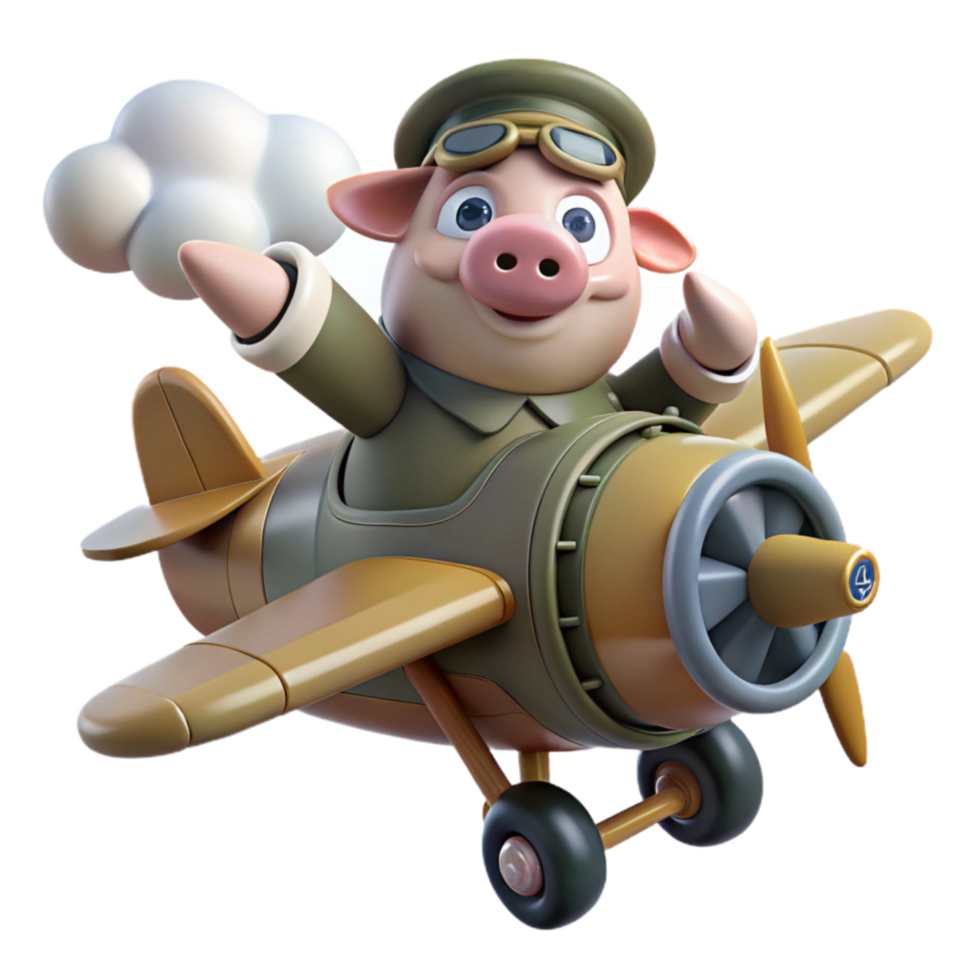 Pig Pilot Soaring in Vintage Airplane png