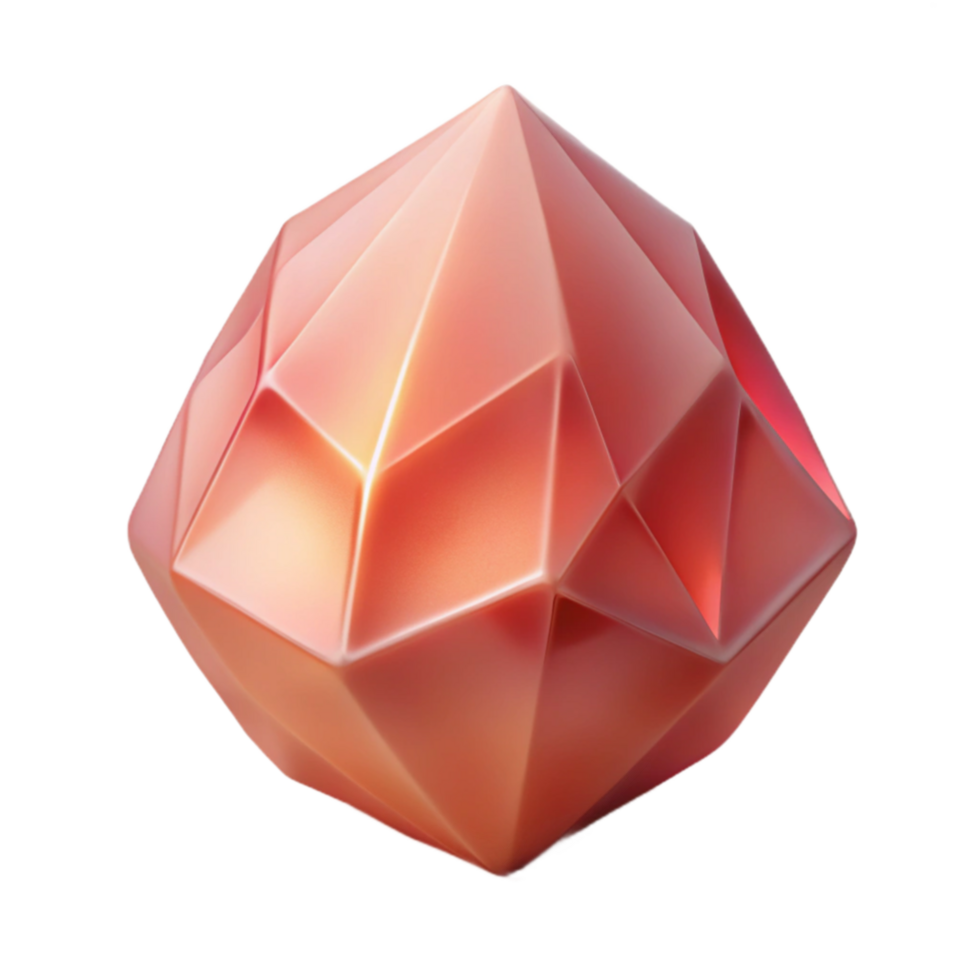 Geometric Coral Gem 3D Render of Faceted Crystal png