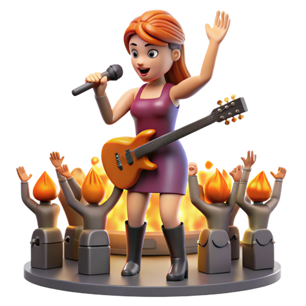 3D Cartoon Musician Concert, Stage Performance, Singer, Guitarist png