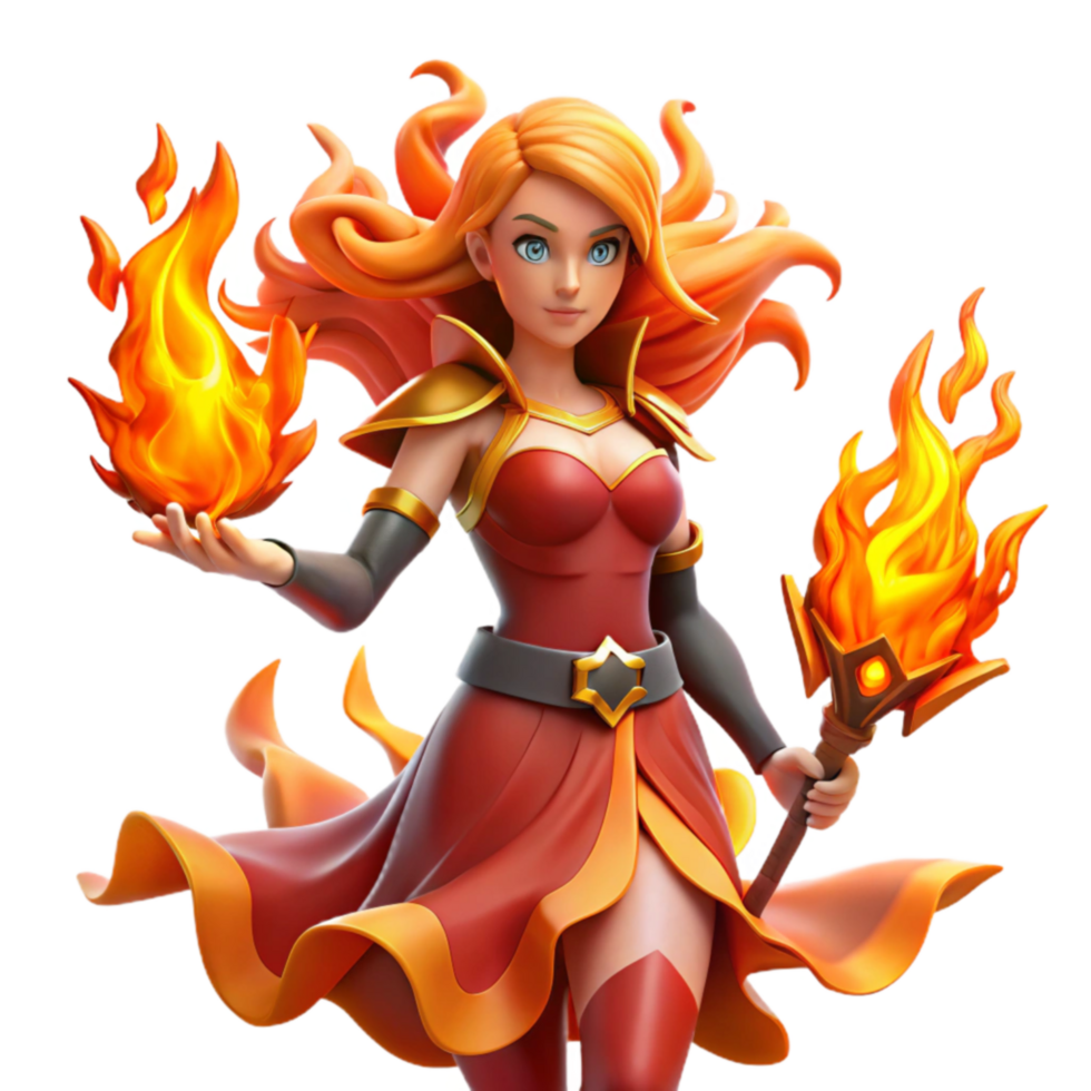Fiery Fantasy Mage 3D Render of a Female Fire Witch png