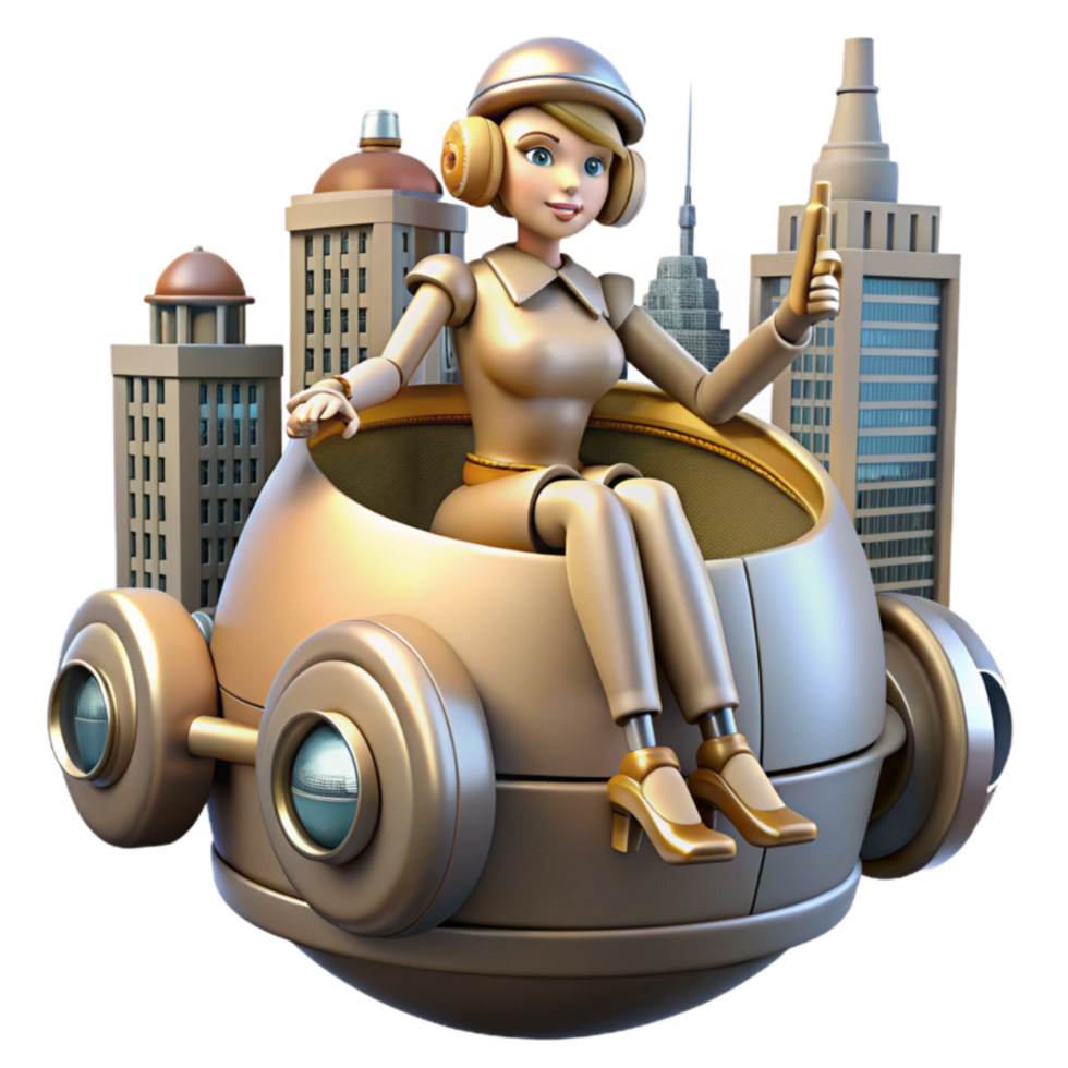 Futuristic City Transport Woman in a Retro Flying Vehicle png