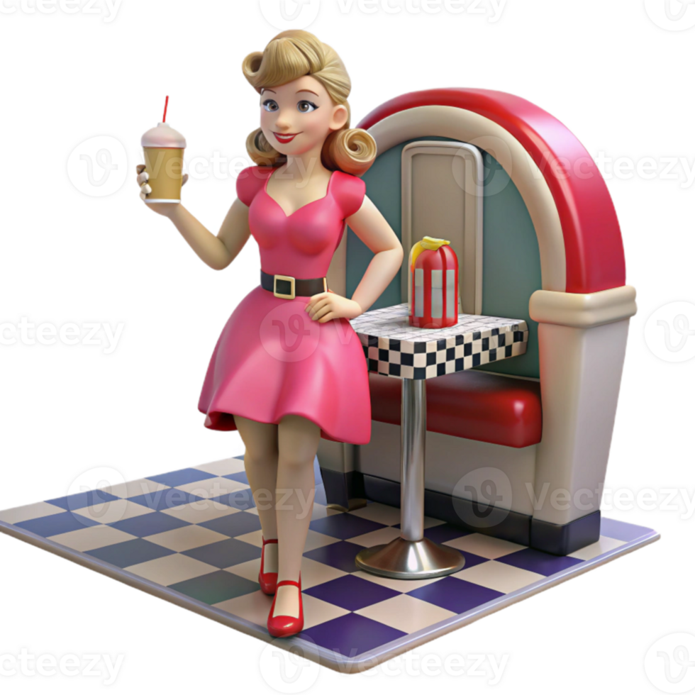 Retro Diner Girl with Soda png