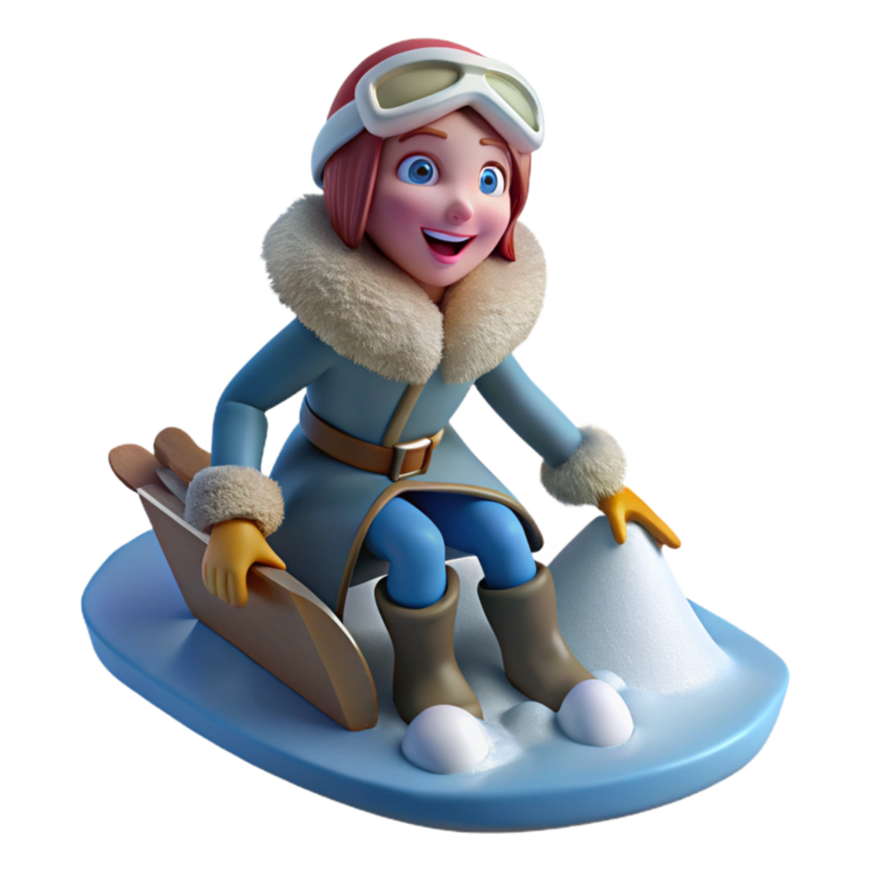 Cartoon Girl Snowboarding Winter Fun 3D Render png