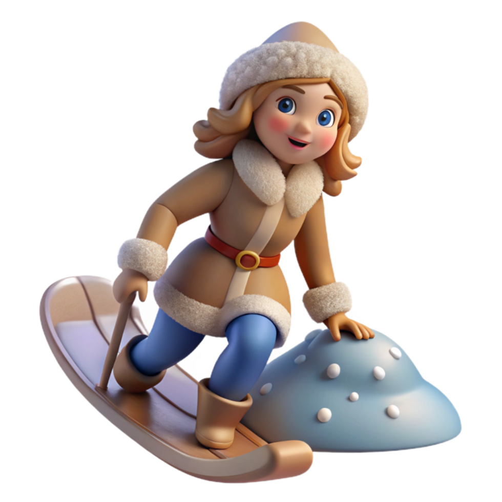 Winter Fun Girl on Sledding Hill png