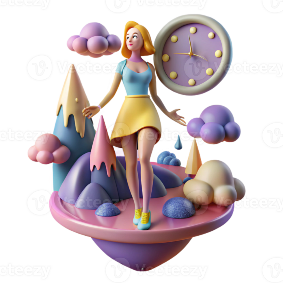Whimsical 3D Girl in a Colorful Landscape png